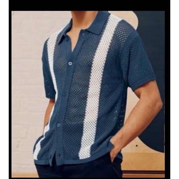 Massive Luxury Edition Crochet Knit Polo Shirt Small Open Weave Cotton Beach - Picture 1 of 7